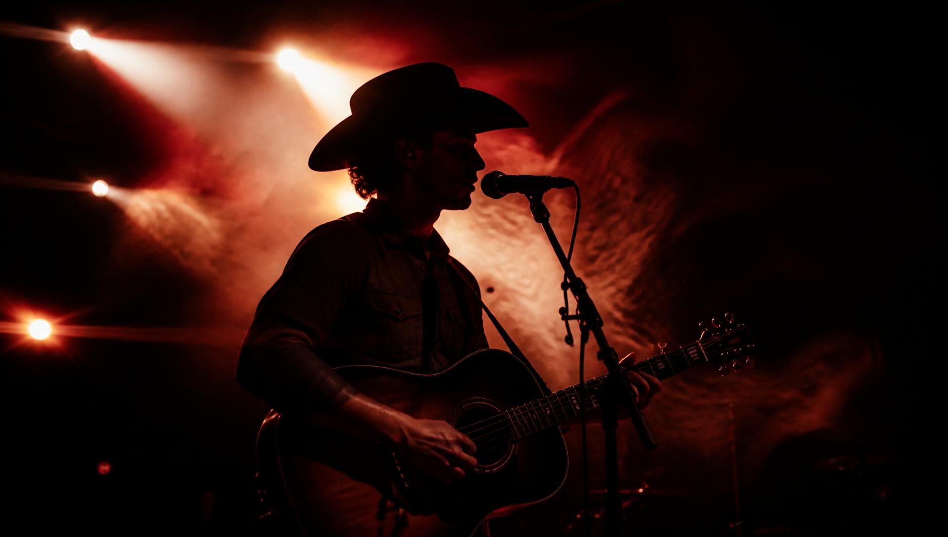 Tristin John performing under dramatic stage lighting